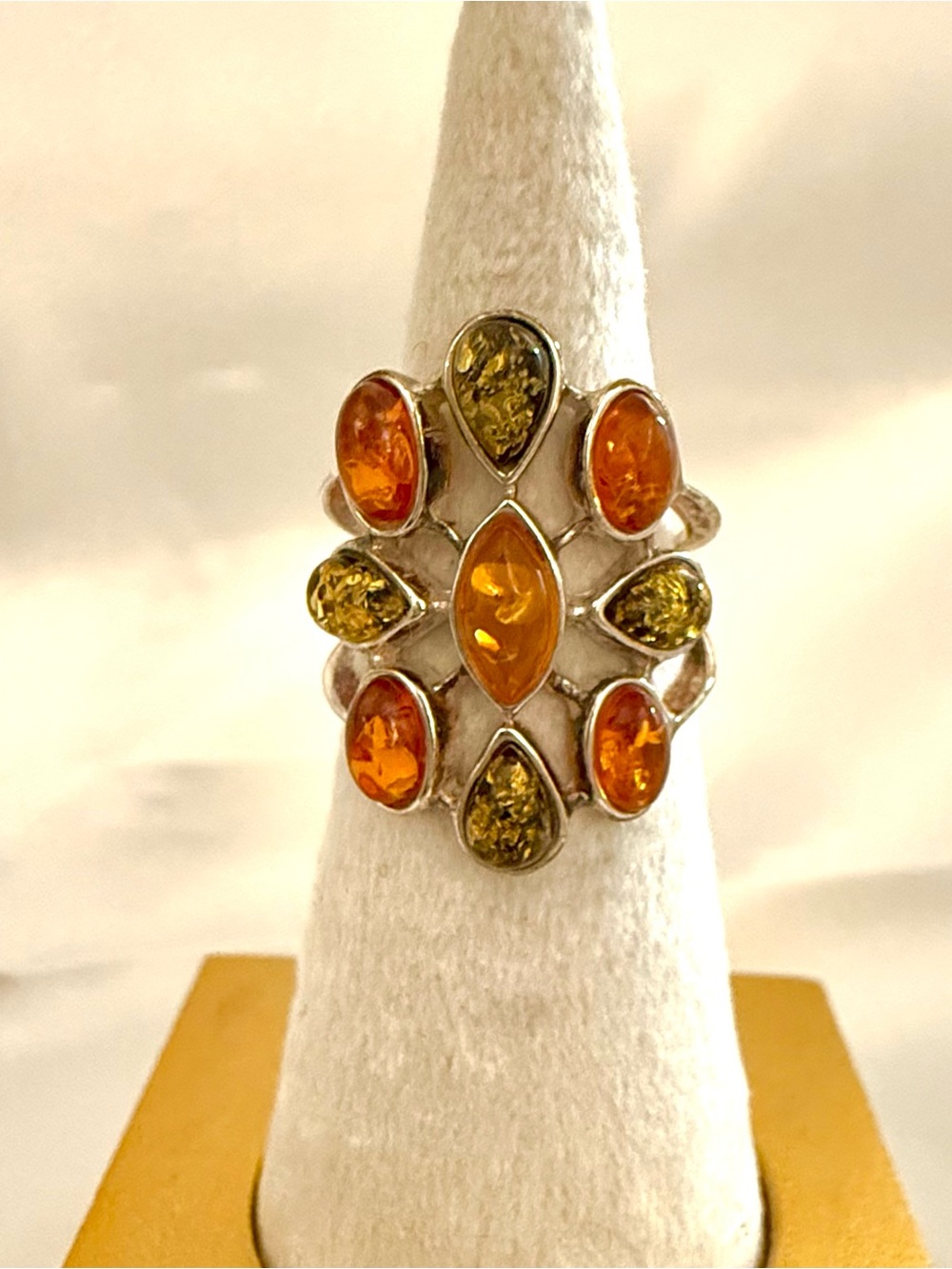 Midwest Amber Baltic Amber Sterling Silver Multicolor Cluster Ring Sz 5.75 NWT